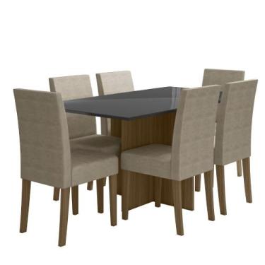 Imagem de Sala de Jantar Helo 160 Tampo Chanf C/V 6L Cadeiras Josi Poliman Móvei