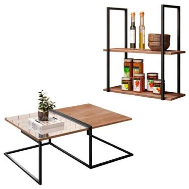 Imagem de Kit Mesa de Centro e Prateleira Multiuso Industrial 60cm - DROSSI