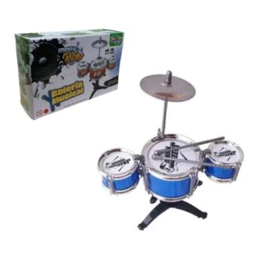 Imagem de BATERIA INFANTIL MINI 4PÇS MUSICAL EDUCATIVO BRINQUEDO INTERATIVO CRIANÇAS MENINO MENINA 3 TAMBORES ROCK PRATO BAQUETA COMPLETA INSTRUMENTO MINIATURA 30/14/26 CM (AZUL)