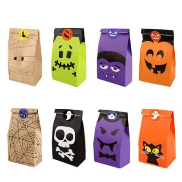 Imagem de hhdatc 24 unidades de sacos de petisco de Halloween com alças lembrancinhas de festa de halloween sacos de presente de doces ou travessuras para doces, lanches, lembrancinhas de festa, artigos de