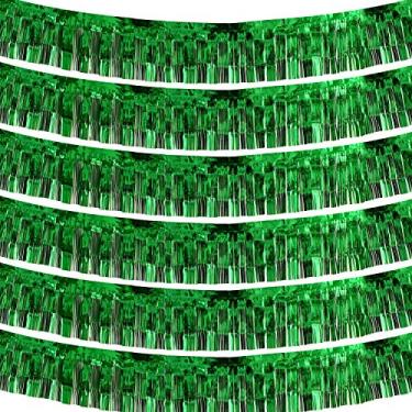 Imagem de Decorações de Saia Flutuantes de Desfile Verde Longo de 3 metros - Pacote com 6 | Garanda de Franja de Folha Metálica | Ideal para Flutuações de Desfile, Chá de Noivado, Solteira, Casamento, Aniversário | Bandeira de Borla para Pendurar na Parede