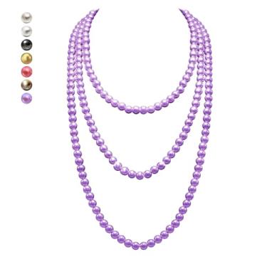 Imagem de richhut Colar feminino de pérolas longas - pérolas cultivadas naturais - pérolas luxuosas de fio de 8 mm - elegância atemporal dos anos 1920 - ótimo para esposas, namoradas, irmãs e melhores amigas