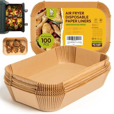 Imagem de 100 peças de forros de fritadeira a ar descartáveis, 20 x 14 cm, forros retangulares para cesta de fritadeira a ar, forros de papel pergaminho para fritadeira de ar duplo, DZ401, FG551