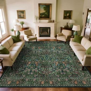 Imagem de Othilic Tapete quadrado verde musgo 20 x 20 cm - Tapete macio lavável boho floral para sala de estar, antiderrapante, resistente a manchas, botânico, 20 m, quadrados, tapetes para quarto de hóspedes