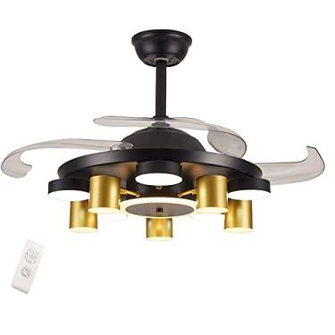 Imagem de Ventilador de teto de 42 polegadas com luzes, ventilador de teto industrial LED Ventilador de teto de lâminas retráteis, com controle remoto, 3 velocidades e 3 mudanças de cor, lustre, venti