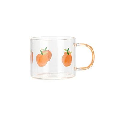 Imagem de Caneca 400 ml Caneca de vidro com padrão de fruta com alça transparente café da manhã leite aveia copo escritório casa casal copos de água cozinha utensílios de bebida caneca de café (cor: pêssego)