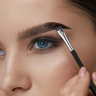 Imagem de 2 pincéis profissionais de delineador angular para maquiagem precisa dos olhos, corte inclinado, cerdas sintéticas, ferramenta para cílios inferiores e pálpebras, preto