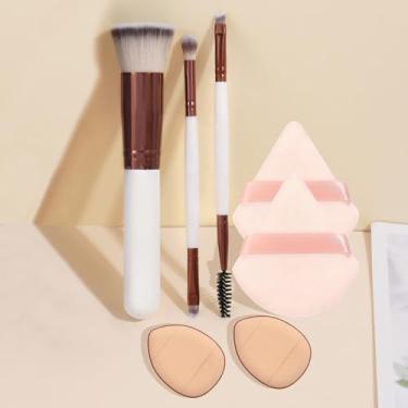 Imagem de Conjunto de 7 peças de pincéis de maquiagem e puff, esponjas de maquiagem em pó, macias e fofas para se ajustar à pele (branca)