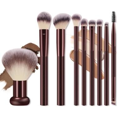 Imagem de 9 pincéis de maquiagem poderosos, pincel de sombra para líquido, creme e pó - pincel de polimento, mistura e rosto