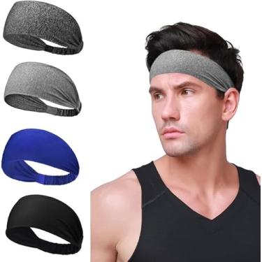 Imagem de Bandanas esportivas, 4 peças de faixas de cabelo masculinas, absorventes de suor, respiráveis, antiderrapantes, adequadas para corrida, basquete, futebol, tênis, ioga e outros cenários, unissex (preto