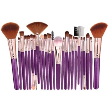Imagem de Conjunto de pincéis de maquiagem com 25 peças de corretivos profissionais em pó, sombras, delineador, contorno de sobrancelha, pincéis de mistura de olhos (roxo + café)