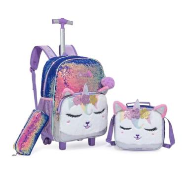 Imagem de Mochila Rodinha Escolar Infantil de Lancheira e Estojo Lápis Ideal para Meninos e Meninas de 7 a 12 Anos (unicórnio 02)