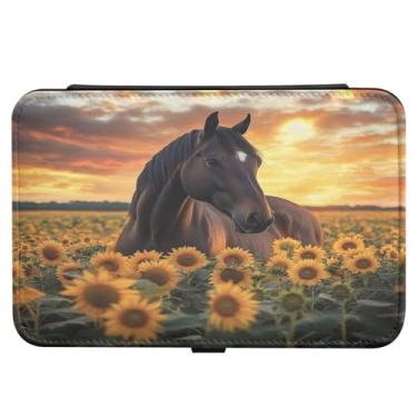 Imagem de Burbuja Caixa de joias de viagem com girassóis de cavalo para mulheres e meninas, organizador de joias portátil de couro sintético para brincos, anéis, colares e pulseiras