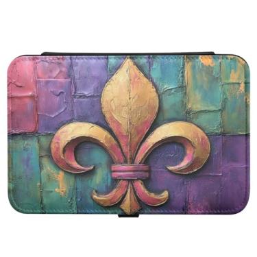 Imagem de Burbuja Caixa de joias de viagem Mardi Gras Fleur-de-lis para presente para mulheres e meninas, estojo de joias portátil de couro PU organizador para brincos, anéis, colares e pulseiras