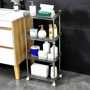 Imagem de Carrinho utilitário de acrílico - Organizador de armazenamento fino de 3 a 4 camadas para cozinha, banheiro, lavanderia e sala de estar - Estante transparente móvel, 38 cm P x 20 cm L x 86 cm A