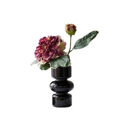 Imagem de Decorações Guifei Peônia Vermelha Vaso de Vidro Preto Sala de Estar Arranjo Decorativo Mesa Chinesa Flor Falsa Casa de Fazenda