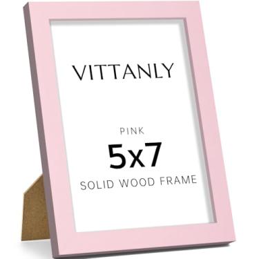 Imagem de Vittanly Porta-retrato 12 x 18 cm, moldura de madeira maciça com acrílico, inclui tapete de 10 x 15 cm, pendurar na parede ou mesa para decoração de casa, rosa, 1 pacote