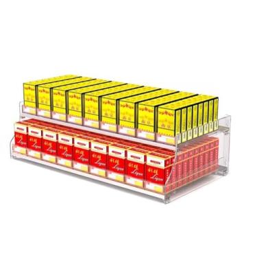 Imagem de Rack de exibição de cigarro trapezoidal de acrílico, caixa de exibição de cigarro de supermercados com empurrador automático de loja de expositor organizador de armário de varejo (32,5 cm x 29 cm x