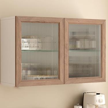 Imagem de Armário de remédios de madeira branca com porta de vidro - armazenamento sobre o banheiro, organizador de cozinha montado na parede, suporte de exibição de alça oculta para banheiro, sala de estar e