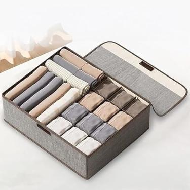 Imagem de Caixa de armazenamento de roupas íntimas com tampa – Organizador de 13 compartimentos para roupas, meias e uso doméstico (cinza)