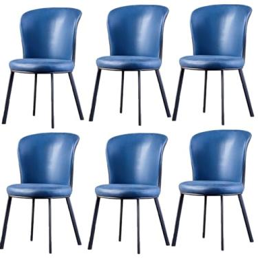 Imagem de Conjunto de 6 cadeiras de jantar modernas, assentos estofados macios e confortáveis, couro sintético de camurça moderna, moldura de aço carbono - Conjunto de 4