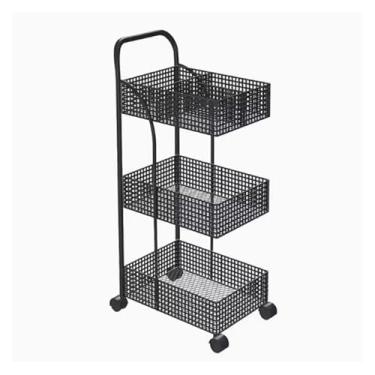 Imagem de Carrinho utilitário multiuso para lavanderia com rodas, rack de armazenamento estreito para cozinha, prateleira de chuveiro de banheiro de ferro para produtos de higiene pessoal e vegetais (preto, 37