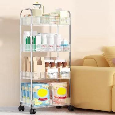 Imagem de Carrinho utilitário de rolamento de 3 níveis com rodas bloqueáveis, organizador de armazenamento móvel e mesa lateral de sofá, unidade de prateleira transparente com cestos suspensos, 38 cm P x 23 cm