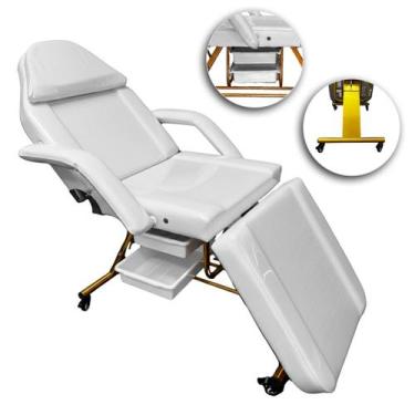 Imagem de Poltrona Maca Fixa Reclinável Soft Branca Plastificada Base Dourada Co