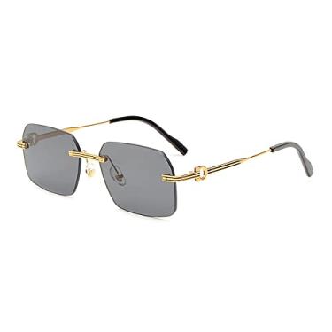 Imagem de Óculos de Sol Masculino Sem Aro Retângulo Preto Retrô Quadrado Óculos de Sol Masculino Gafas De Sol,C01,Tamanho único
