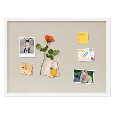 Imagem de DAHAPYBOO Quadro de cortiça com linho branco, quadro de avisos 58,4 cm x 43,2 cm quadros de cortiça pendurados para escritório, casa, escola, quadro de mensagens ou decoração de quadro de visão.