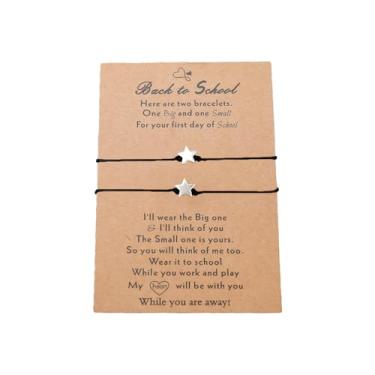 Imagem de KONPJE Conjunto de pulseiras "First Day of School" Mommy and Me Back to School para 2 pulseiras ajustáveis com coração de amor, pulseira de borboleta oca, Medium, Metal Zinco, Sem Pedra Preciosa