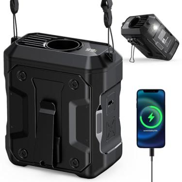 Imagem de ASNUG Ventilador de cintura portátil recarregável, alimentado por bateria de 10.000 mAh e tempo de funcionamento de 45H, ventilador pessoal de 10 velocidades com cordão, luz de flash, visor de LED