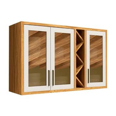 Imagem de Armário Aéreo Cozinha Modulado Tempranillo Com 3 Portas Com Vidro Reflecta 120cm Amendoa-off White - Ronipa