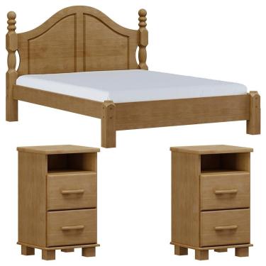 Imagem de Cama Queen Classica 02 Mesas De Cabeceira Madeira Maciça Milani Store Freijo