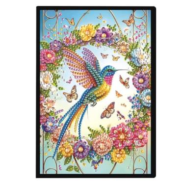 Imagem de Focart Kit de caderno de pintura de diamante DIY, tema de pássaros, caderno de arte de diamante em formato especial para escrever e desenhar