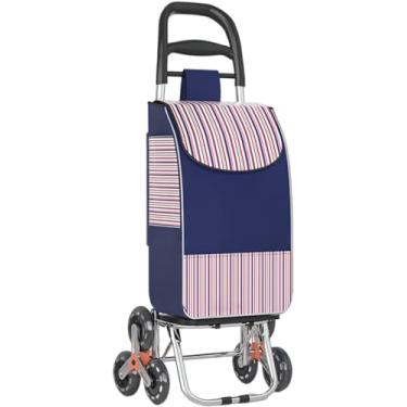 Imagem de Carrinho De Compras Dobrável Em 6 Rodas, Carrinho De Compras Leve De Alumínio 2 Em 1 Com Bolsa Destacável, Carrinho De Supermercado Para Subir Escadas, Blue