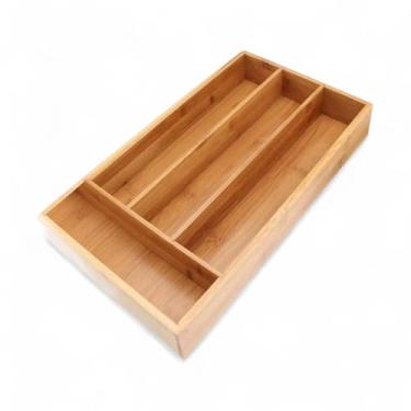 Imagem de Organizador de Gaveta Porta Talher Bambu 33x22cm 4 Divisorias Cozinha Ecologico Natural