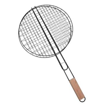 Imagem de Grelha Dupla Frango Peixe Legumes Aço com Cabo Madeira - Genérica