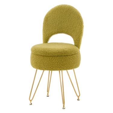 Imagem de WROCFURSTAR Banqueta de armazenamento otomana com encosto dobrável, cadeira de maquiagem de veludo, multifuncional, estofada, 4 pernas de metal com pés antiderrapantes para quarto, sala de estar