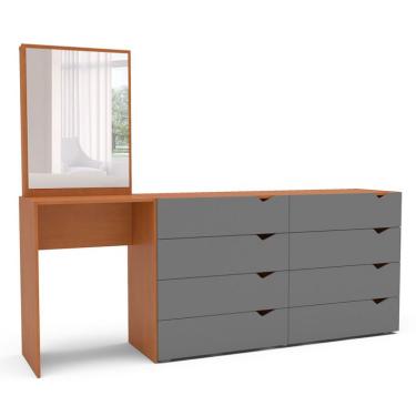 Imagem de Cômoda com Espelho Porto 8 Gavetas Freijó e Cinza