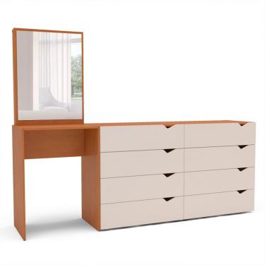 Imagem de Cômoda com Espelho Porto 8 Gavetas Freijó e Creme
