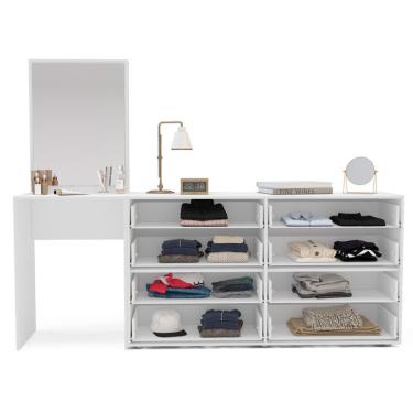 Imagem de Cômoda com Espelho Porto 8 Gavetas Branca e Azul