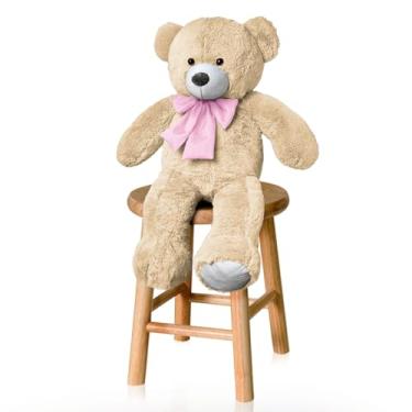 Imagem de ALEPLUSH - Urso De Pelúcia P 50cm Com Laço - Doce De Leite Com Rosa