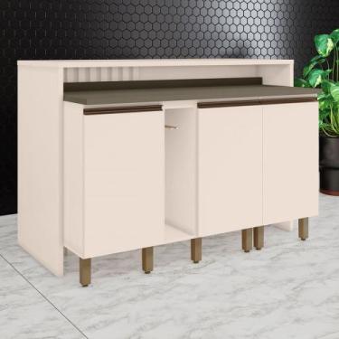 Imagem de Bancada de Cozinha Kit Ilha Gourmet Connect 3 Portas Ripado Duna/Off W