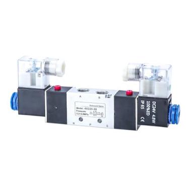 Imagem de Válvula solenoide 4V220-08 dupla cabeça controle duplo 5 vias 2 posições Power Down Hold válvula direcional pneumática 1 peça (com acessórios de 10 mm, AC220V)