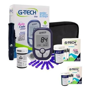 Imagem de Medidor Glicose Diabete Gtech Kit Com 1 Aparelho 1 Caneta 110 Tiras 10