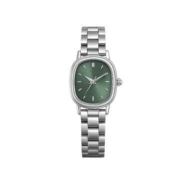 Imagem de Relógio Feminino Delicado Aço Inoxidável Pequeno Oval Elegante Prateado Verde Old Money