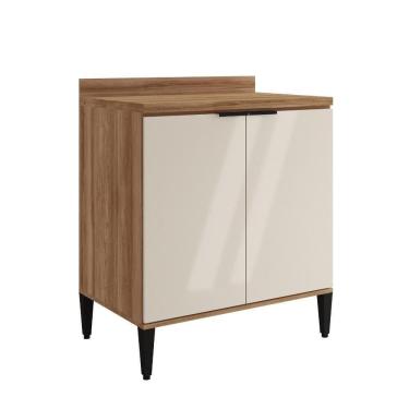 Imagem de Balcão De Cozinha Miami 800mm 2 Portas Com Tampo Carraro Freijó Com Off White