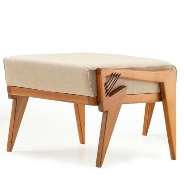 Imagem de Puff Alva Ozki Madeira Eucalipto Cedro Tecido Bege Corda Couro Reconstituído