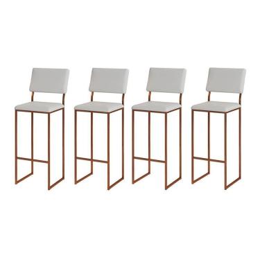Imagem de Kit 4 Banquetas Com Encosto Industrial E Moderna Nina Cobre E Corino Branco
